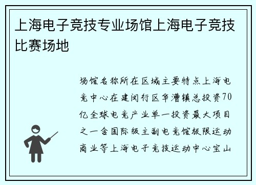 上海电子竞技专业场馆上海电子竞技比赛场地